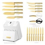 Golden Titanium Kitchen Knife Set with Sharpener