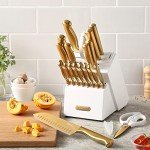 Golden Titanium Kitchen Knife Set with Sharpener