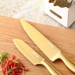 Golden Titanium Kitchen Knife Set with Sharpener