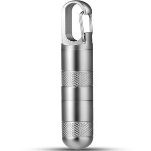 Portable Gray Titanium Pill Case Keychain Holder