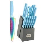 Rainbow Titanium 14-Piece Knife Set with Block