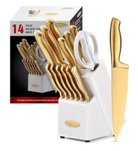 Titanium-Coated 14-Piece Gold Knife Set