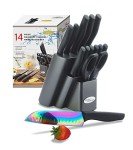 14-Piece Rainbow Titanium Knife Set with Block