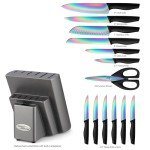 14-Piece Rainbow Titanium Knife Set with Block