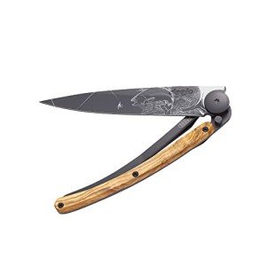 Deejo Black Titanium Olive Wood Folding Knife