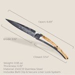 Deejo Black Titanium Olive Wood Folding Knife