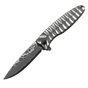 Titanium Frame Lock Folding Knife with Damascus Blade