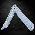 Titanium Damascus Pocket Knife with Sheath