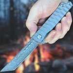 Titanium Damascus Pocket Knife with Sheath