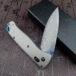 Titanium Folding Pocket Knife with Damascus Blade