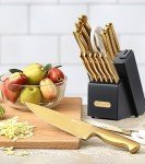 Gold Titanium Kitchen Knife Set with Sharpener