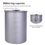 Ultralight 900ml Titanium Camping Pot with Lid