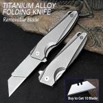 Titanium Folding Utility Knife with Clip and Blades