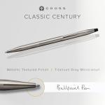 Cross Classic Century Refillable Ballpoint Pen, Medium Ballpen, Includes Premium Gift Box - Titanium Grey Micro-Knurl