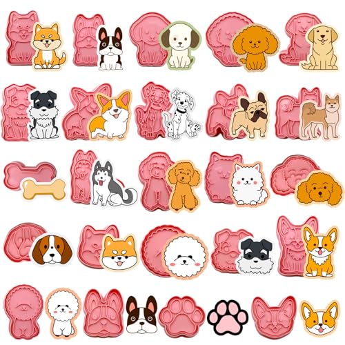 24pcs Cute Dog Cookie Cutters and Stamps Set