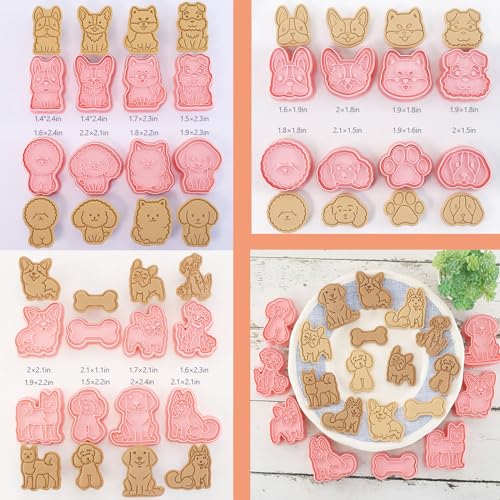 24pcs Cute Dog Cookie Cutters and Stamps Set