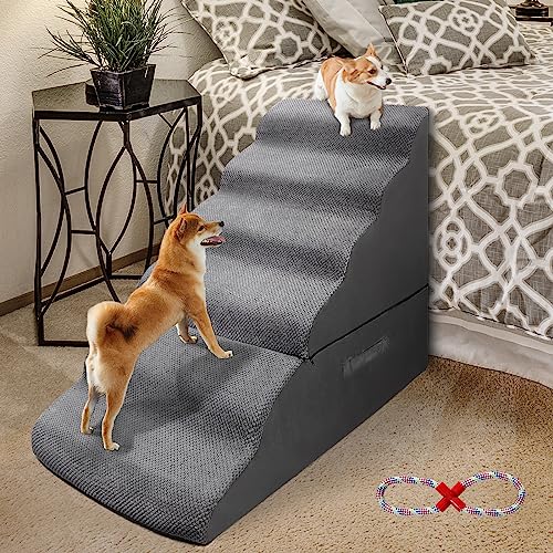 Gray Dog Stairs Steps for High Beds, Small Pets