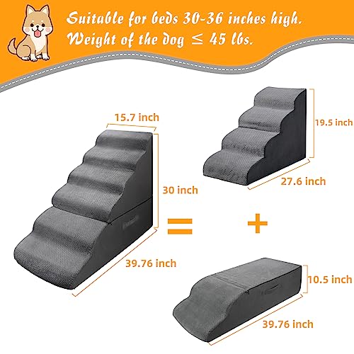 Gray Dog Stairs Steps for High Beds, Small Pets