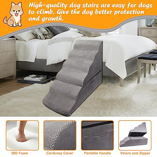 Gray Dog Stairs Steps for High Beds, Small Pets