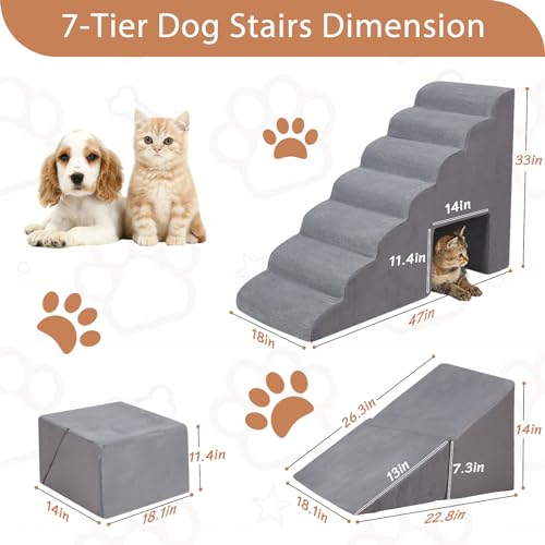 33" Dog Steps for High Bed, 7-Tier Non-Slip Ramp/Ladder