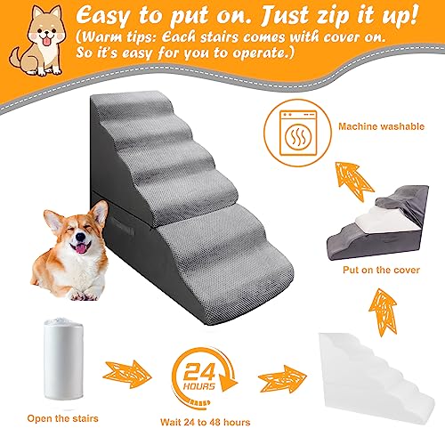 Gray Dog Stairs Steps for High Beds, Small Pets