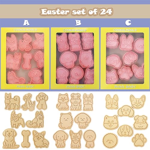 24pcs Cute Dog Cookie Cutters and Stamps Set