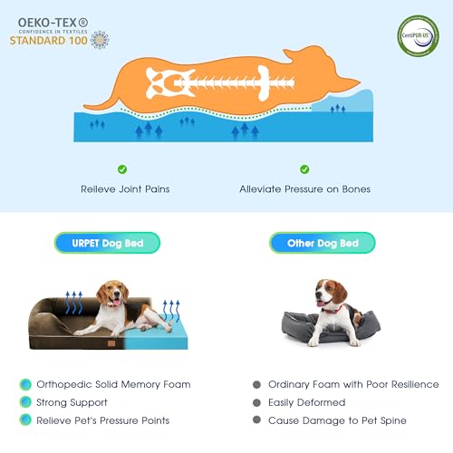 URPET 4" Memory Foam Dog Bed with Bolster Pillow