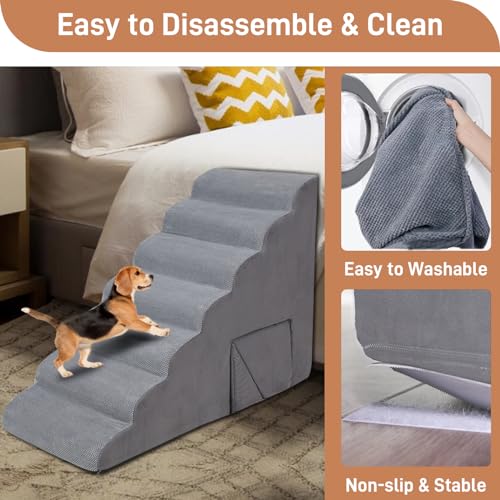 33" Dog Steps for High Bed, 7-Tier Non-Slip Ramp/Ladder