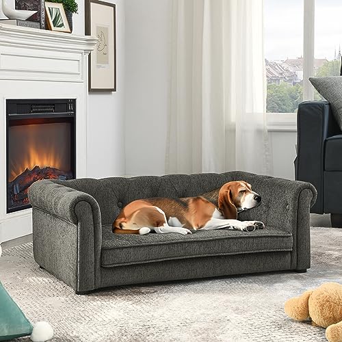 TEFUNE Pet Sofa with Breathable Linen for Medium Dogs