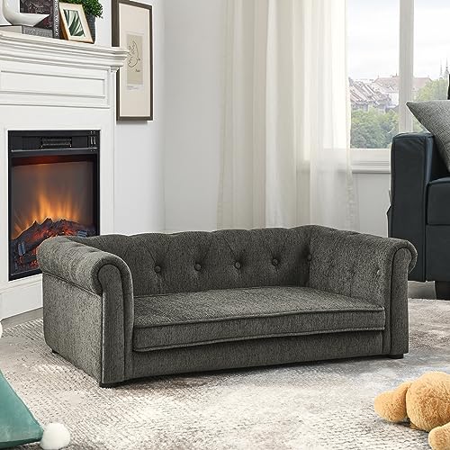 TEFUNE Pet Sofa with Breathable Linen for Medium Dogs