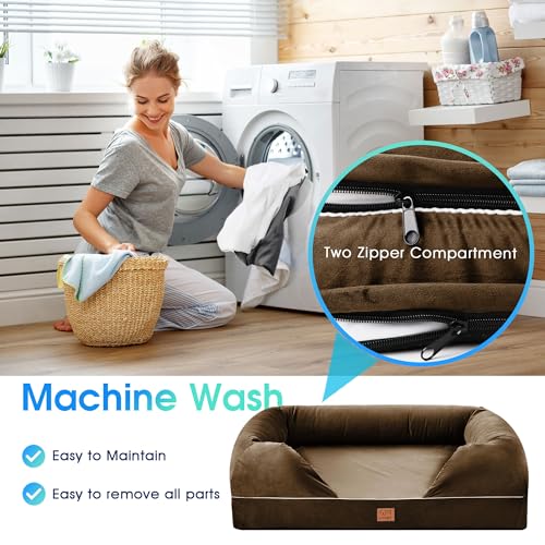 URPET 4" Memory Foam Dog Bed with Bolster Pillow