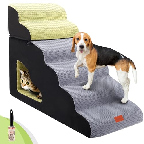 Soft Foam Dog Stairs for High Beds - Grey