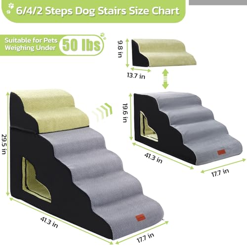 Soft Foam Dog Stairs for High Beds - Grey
