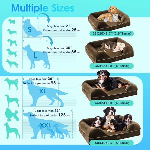 URPET 4" Memory Foam Dog Bed with Bolster Pillow