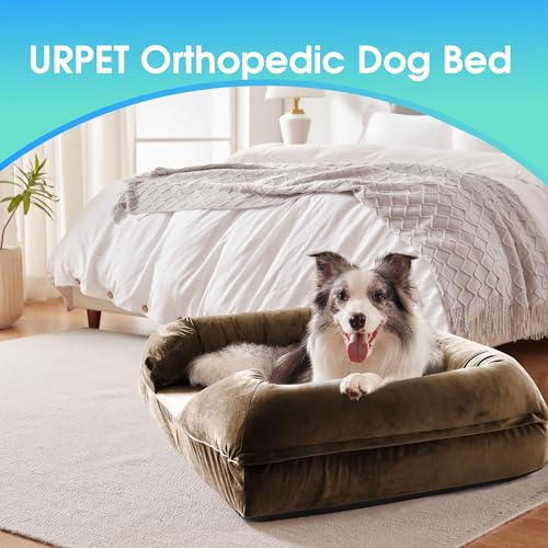URPET 4" Memory Foam Dog Bed with Bolster Pillow