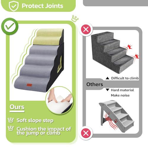 Soft Foam Dog Stairs for High Beds - Grey