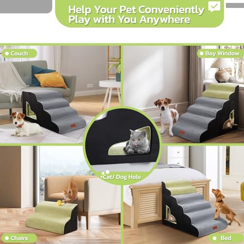 Soft Foam Dog Stairs for High Beds - Grey