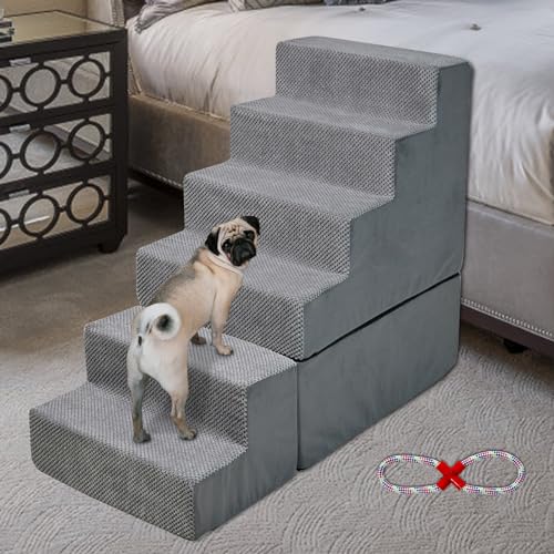 30" High Dog Stairs for Small/Large Beds, Grey