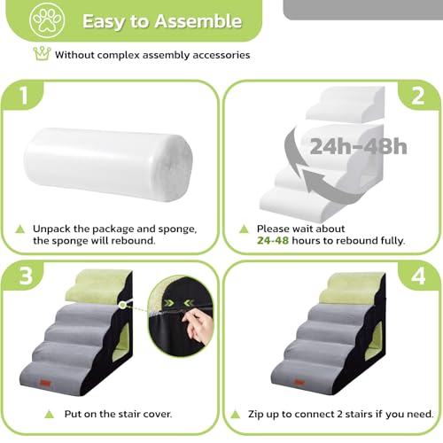 Soft Foam Dog Stairs for High Beds - Grey