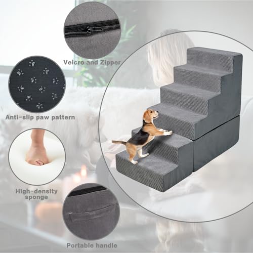 30" High Dog Stairs for Small/Large Beds, Grey