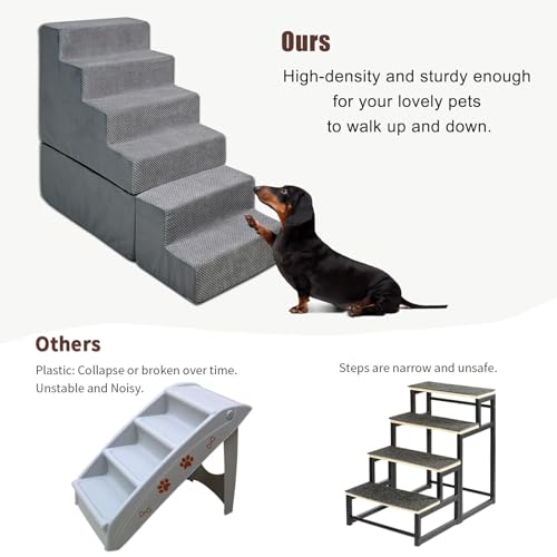 30" High Dog Stairs for Small/Large Beds, Grey