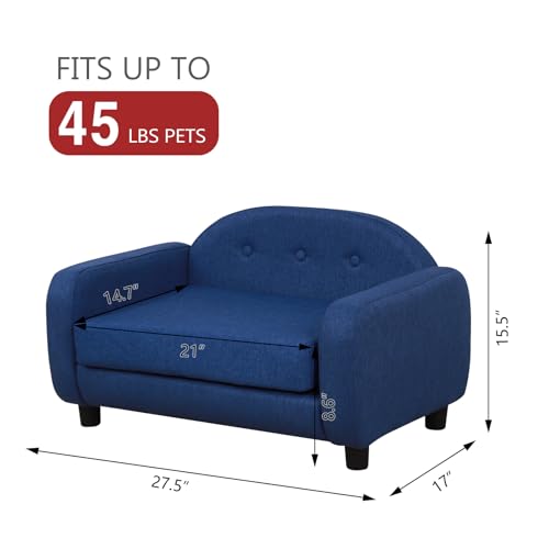 Small Pet Sofa Bed with Wooden Frame and Linen Fabric