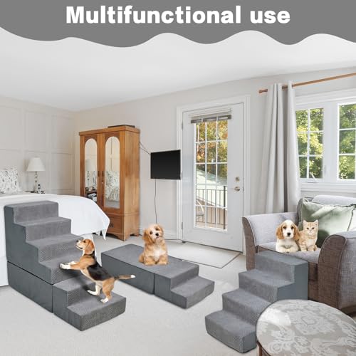 30" High Dog Stairs for Small/Large Beds, Grey