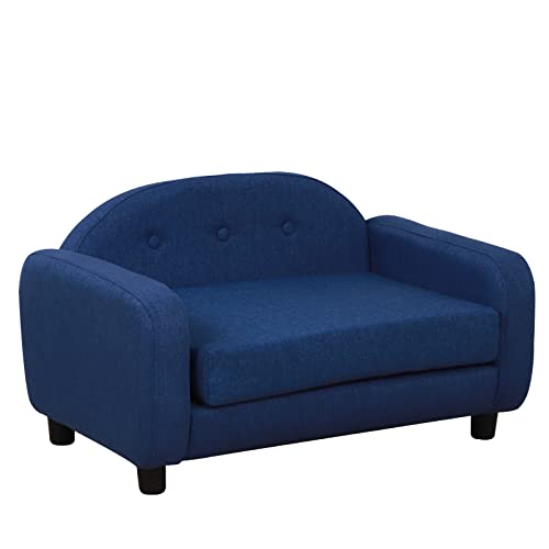 Small Pet Sofa Bed with Wooden Frame and Linen Fabric