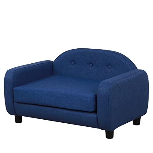 Small Pet Sofa Bed with Wooden Frame and Linen Fabric