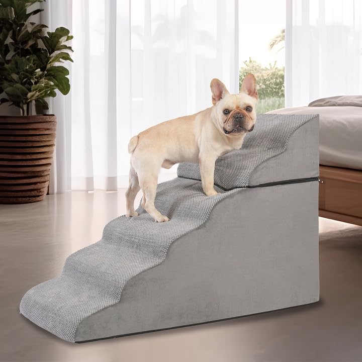 Grey 28" High Wide Foam Dog Stairs