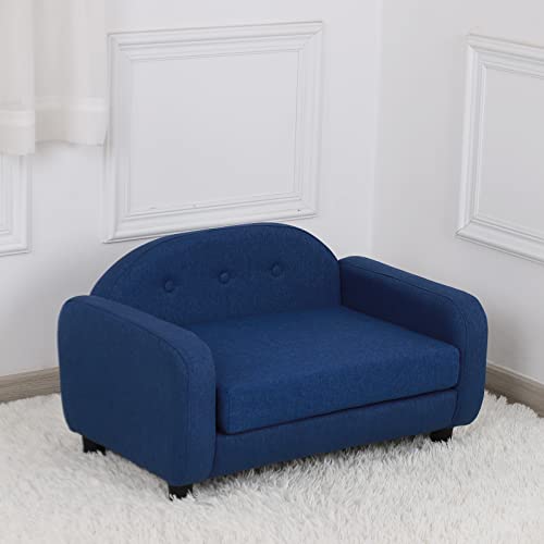 Small Pet Sofa Bed with Wooden Frame and Linen Fabric