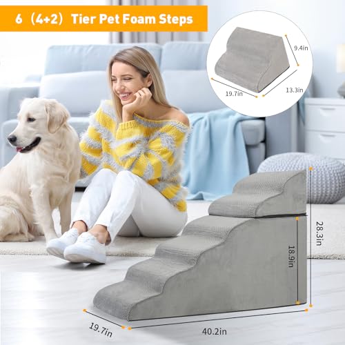 Grey 28" High Wide Foam Dog Stairs
