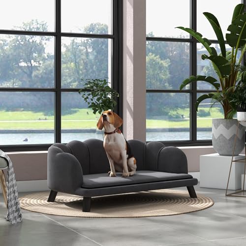 PawHut Large Velvet Dog Couch with Foam Cushioning