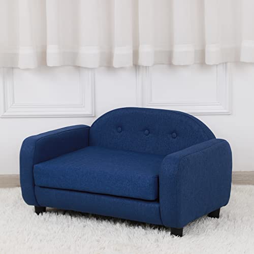 Small Pet Sofa Bed with Wooden Frame and Linen Fabric
